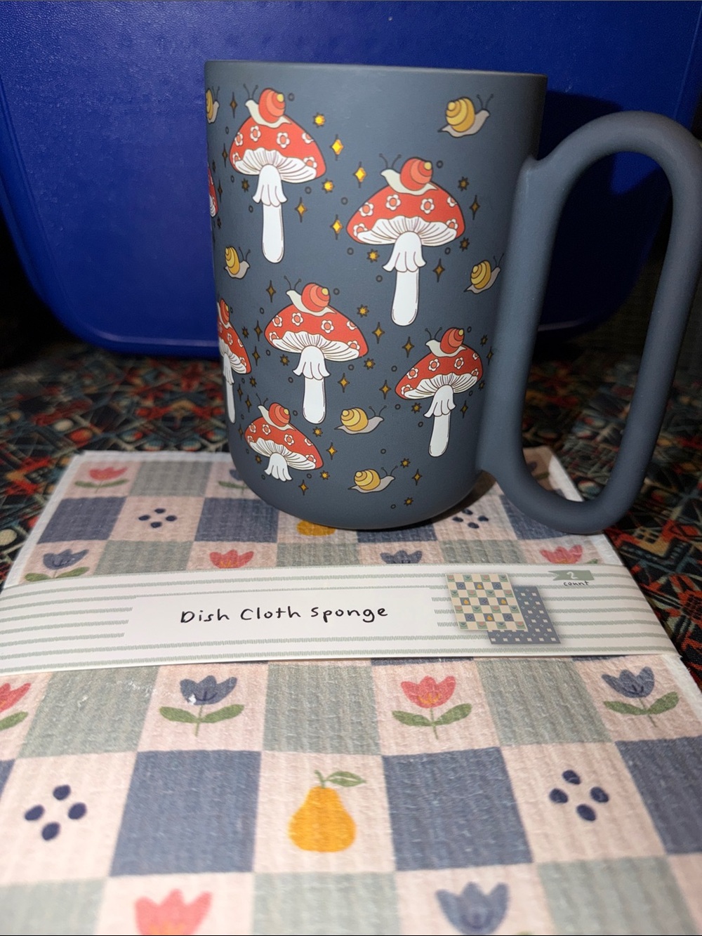 Thyme & Table Soft touch- Mushroom Ceramic Mug. Bonus-Cloth Sponge (2 pack)